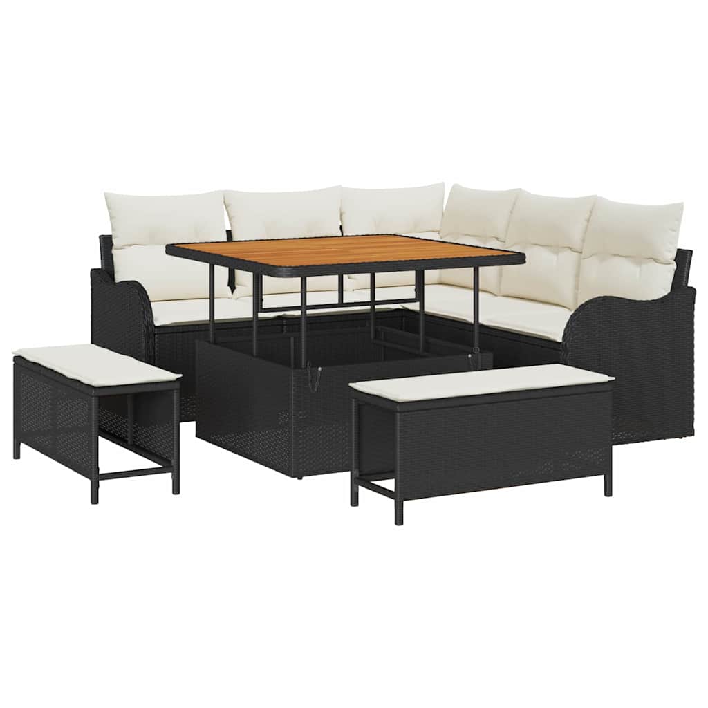 Set Divano da Giardino con cuscino 8 pcs Nero e Crema