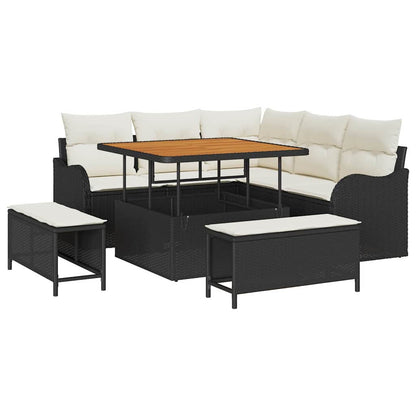 Set Divano da Giardino con cuscino 8 pcs Nero e Crema