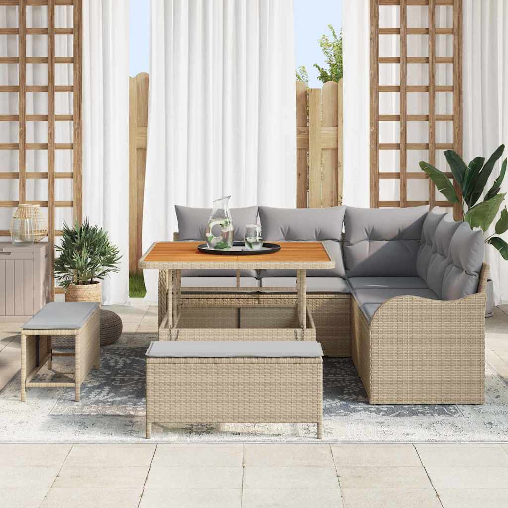 Set Divano da Giardino con cuscino 8 pcs Beige e Grigio Chiaro