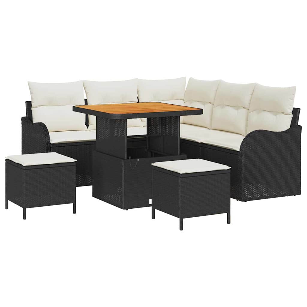 Set Divano da Giardino con cuscino 8 pcs Nero e Crema