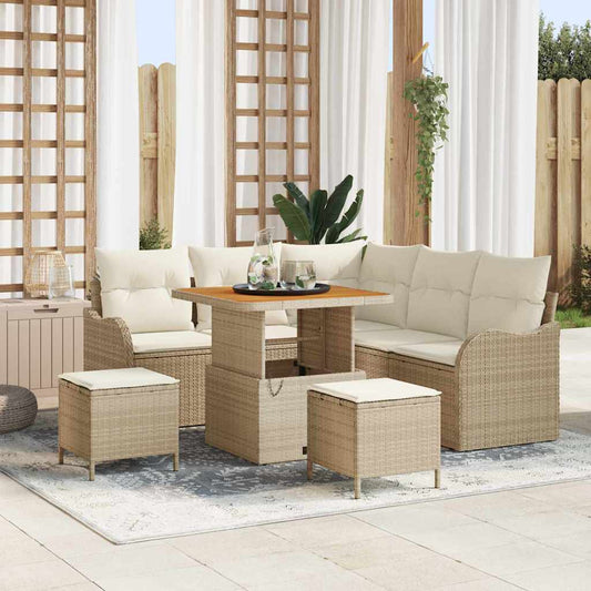 Set Divano da Giardino 8 pz 7-Numero di posti Beige e Crema