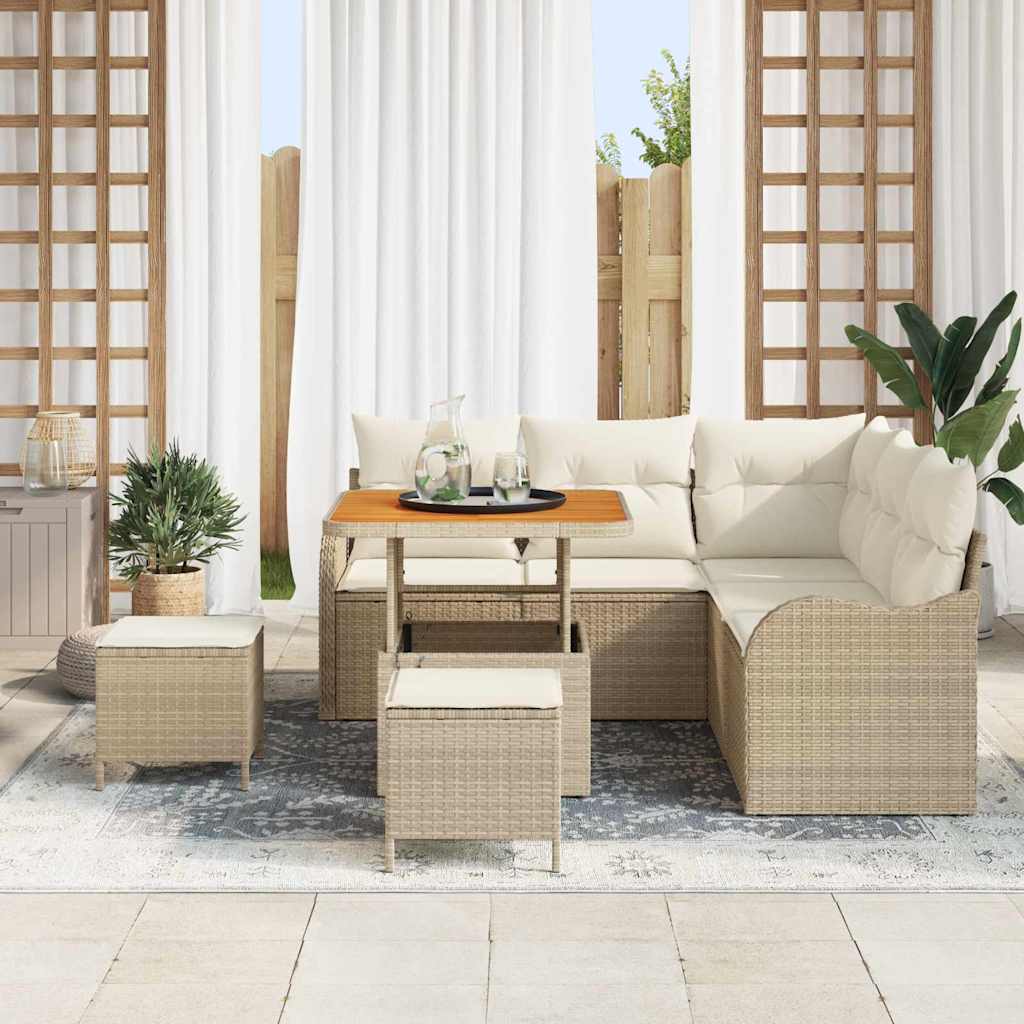 Set Divano da Giardino 8 pz 7-Numero di posti Beige e Crema