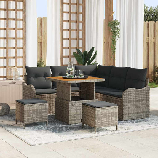 Set Divano da Giardino 8 pz 7-Numero di posti Grigio