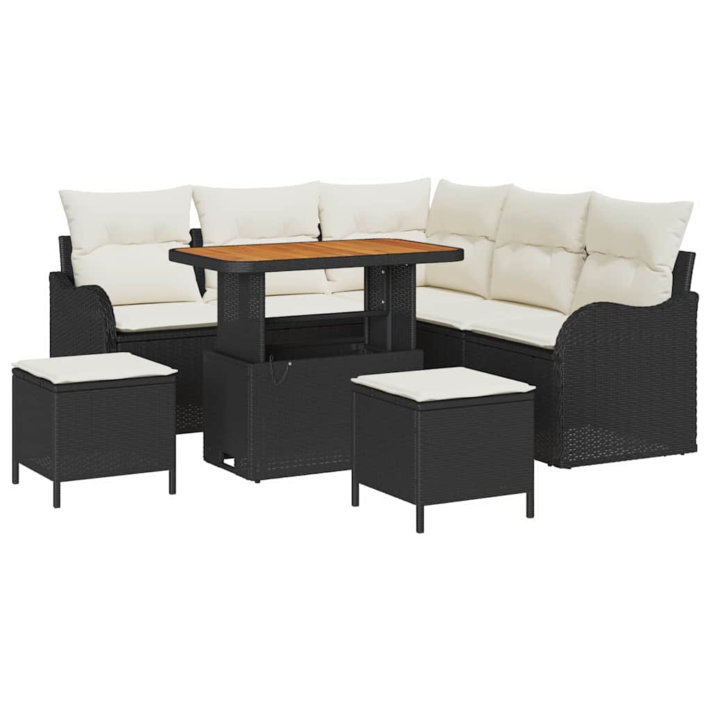 Set Divano da Giardino con cuscino 8 pcs Nero e Crema