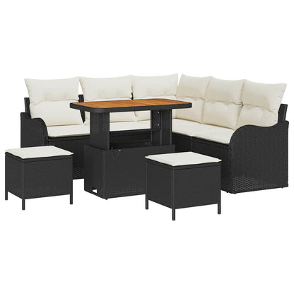 Set Divano da Giardino con cuscino 8 pcs Nero e Crema
