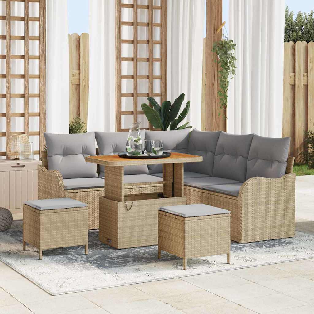 Set Divano da Giardino con cuscino 8 pcs Beige e Grigio Chiaro