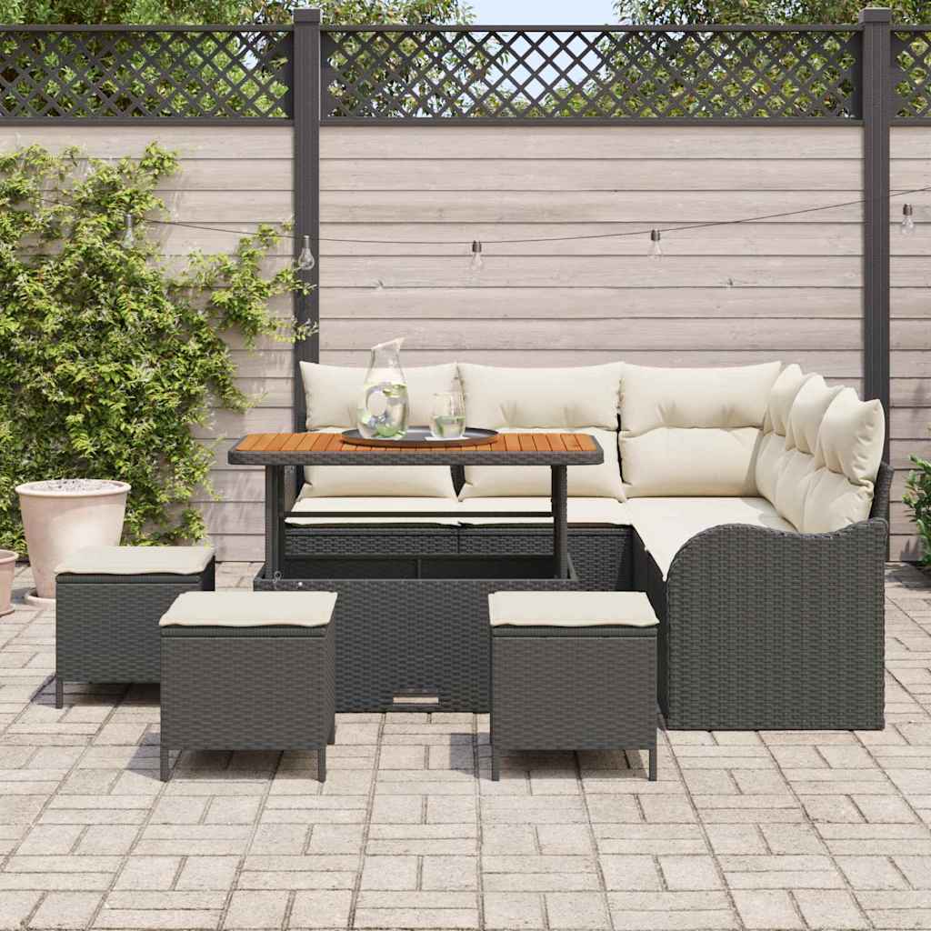 Set Divano da Giardino con cuscino 9 pcs Nero e Crema