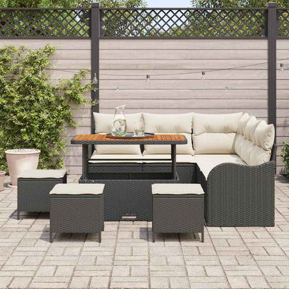 Set Divano da Giardino con cuscino 9 pcs Nero e Crema