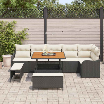 Set Divano da Giardino con cuscino 9 pcs Nero e Crema