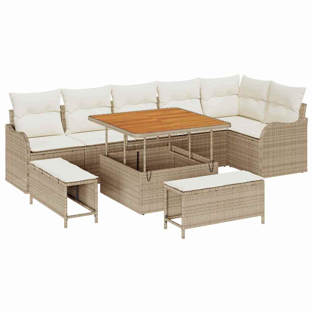 Set Divano da Giardino con cuscino 9 pcs Beige e Crema