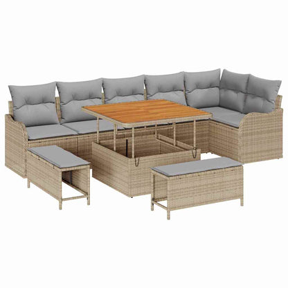 Set Divano da Giardino con cuscino 9 pcs Beige e Grigio Chiaro