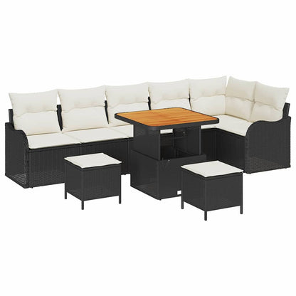 Set Divano da Giardino con cuscino 9 pcs Nero e Crema