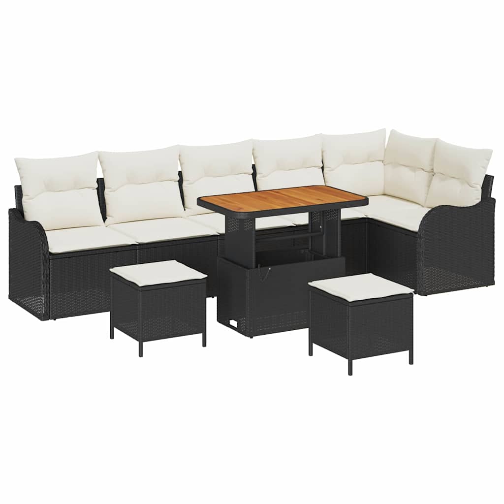 Set Divano da Giardino con cuscino 9 pcs Nero e Crema
