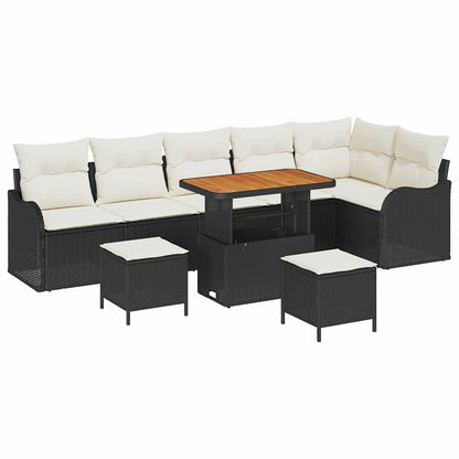 Set Divano da Giardino con cuscino 9 pcs Nero e Crema