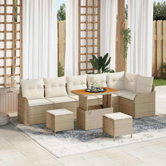 Set Divano da Giardino con cuscino 9 pcs Beige e Crema