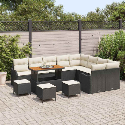 Set Divano da Giardino con cuscino 13 pcs Nero e Crema
