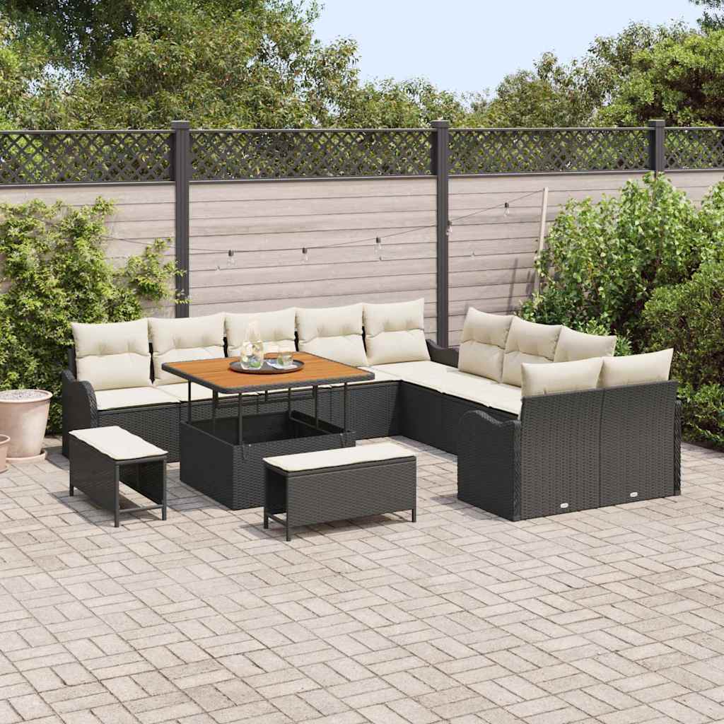 Set Divano da Giardino con cuscino 13 pcs Nero e Crema