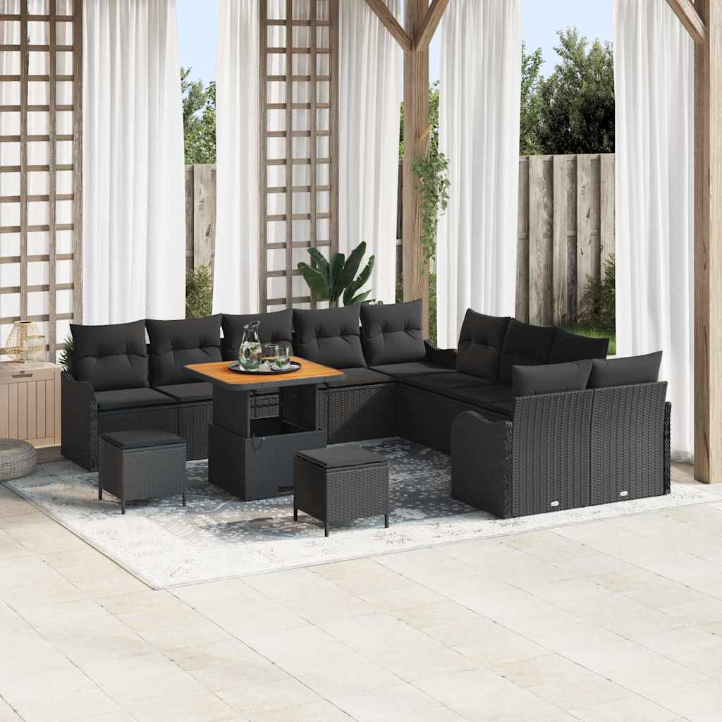 Set Divano da Giardino con cuscino 13 pcs Nero