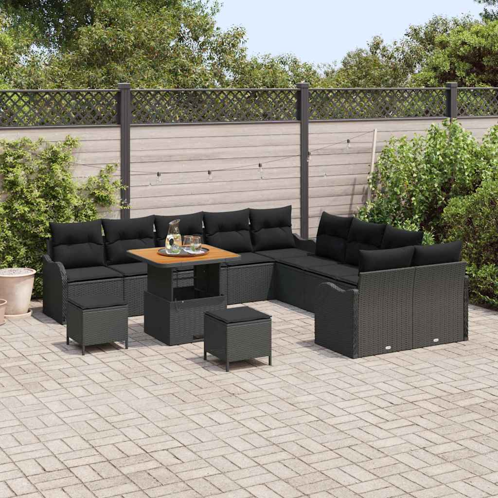 Set Divano da Giardino con cuscino 13 pcs Nero