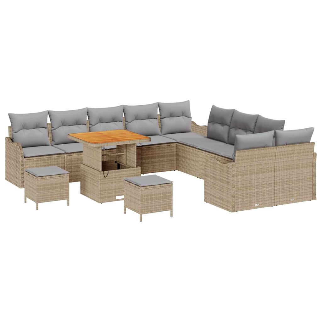 Set Divano da Giardino con cuscino 13 pcs Beige e Grigio Chiaro
