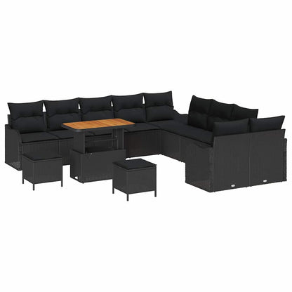 Set Divano da Giardino con cuscino 13 pcs Nero