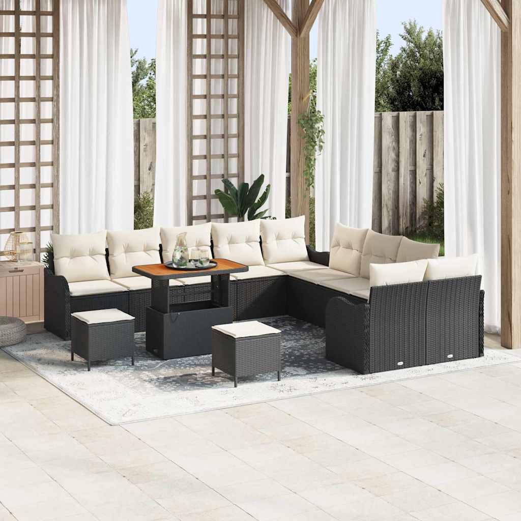 Set Divano da Giardino con cuscino 13 pcs Nero e Crema