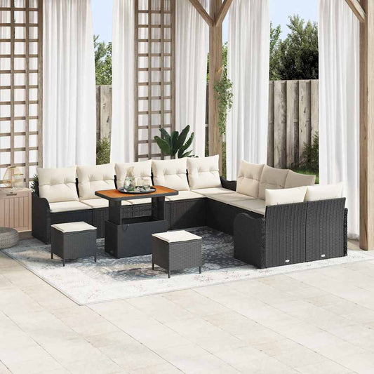 Set Divano da Giardino con cuscino 13 pcs Nero e Crema