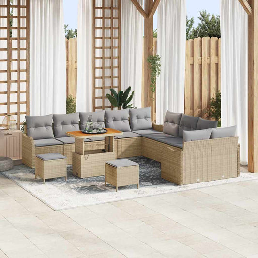 Set Divano da Giardino con cuscino 13 pcs Beige e Grigio Chiaro