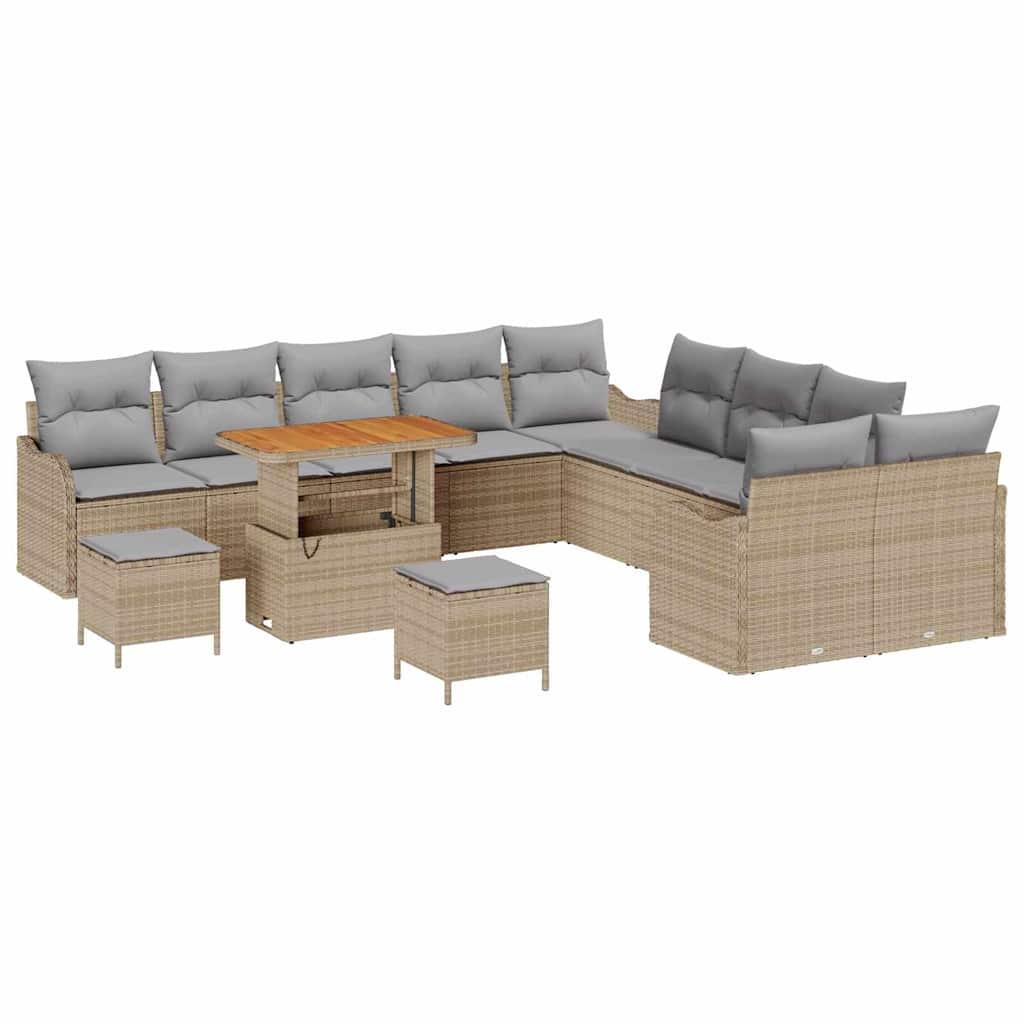 Set Divano da Giardino con cuscino 13 pcs Beige e Grigio Chiaro