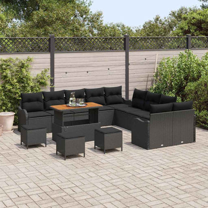 Set Divano da Giardino con cuscino 14 pcs Nero