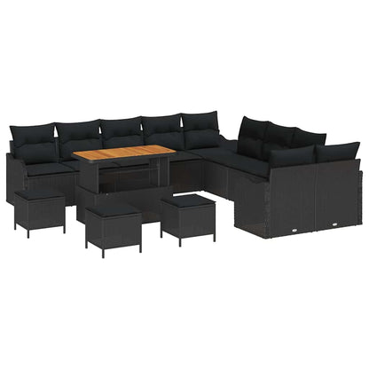 Set Divano da Giardino con cuscino 14 pcs Nero