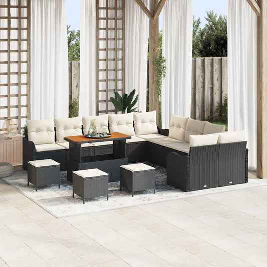 Set Divano da Giardino con cuscino 14 pcs Nero e Crema