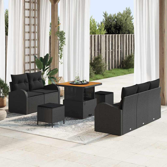 Set Divano da Giardino con cuscino con archiviazione 8 pcs Nero