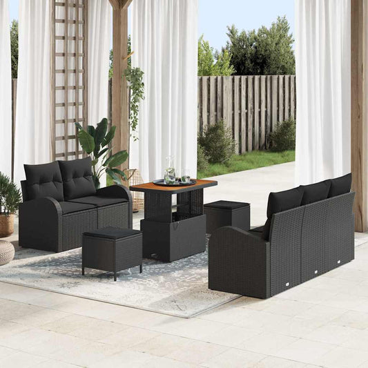Set Divano da Giardino con cuscino con archiviazione 8 pcs Nero