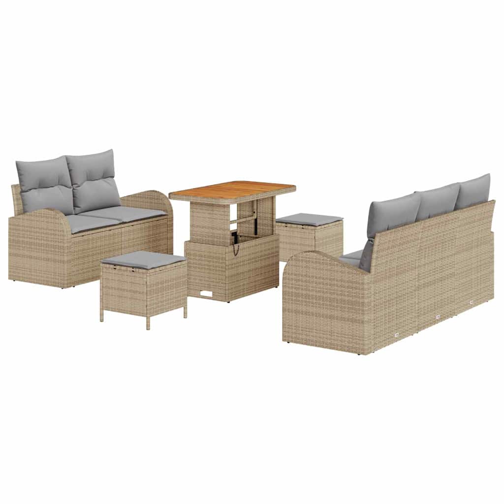Set Divano da Giardino con cuscino 8 pcs Beige e Grigio Chiaro