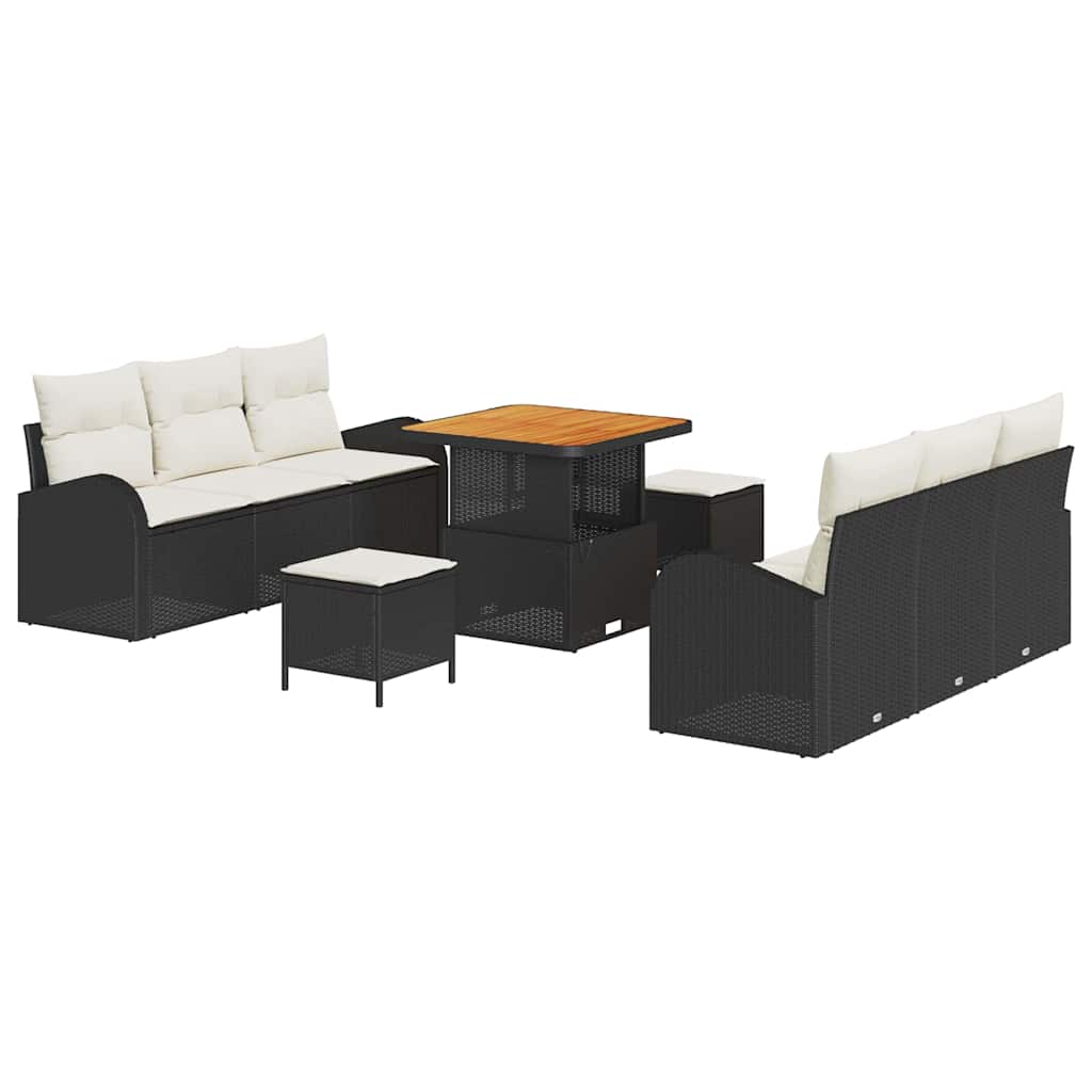 Set Divano da Giardino con cuscino 9 pcs Nero e Crema