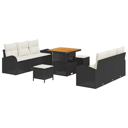 Set Divano da Giardino con cuscino 9 pcs Nero e Crema