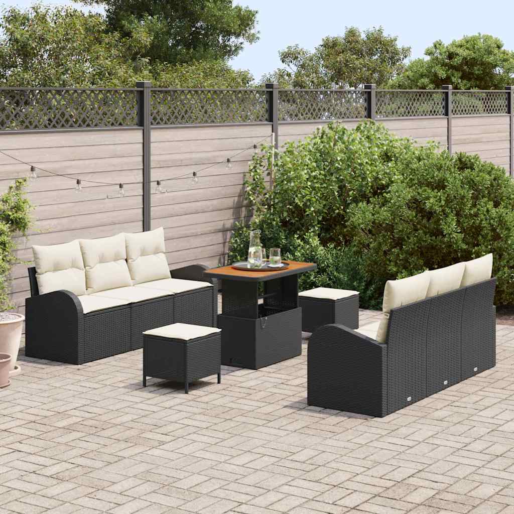 Set Divano da Giardino con cuscino 9 pcs Nero e Crema