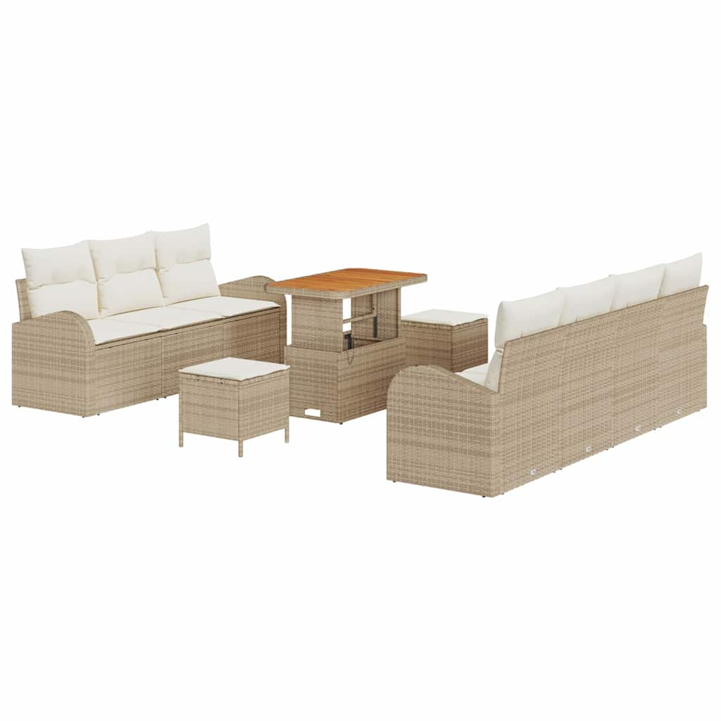 Set Divano da Giardino con cuscino 10 pcs Beige e Crema