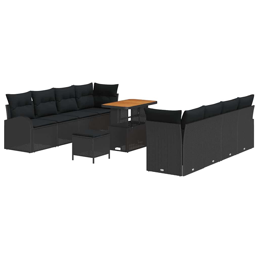 Set Divano da Giardino con cuscino 11 pcs Nero