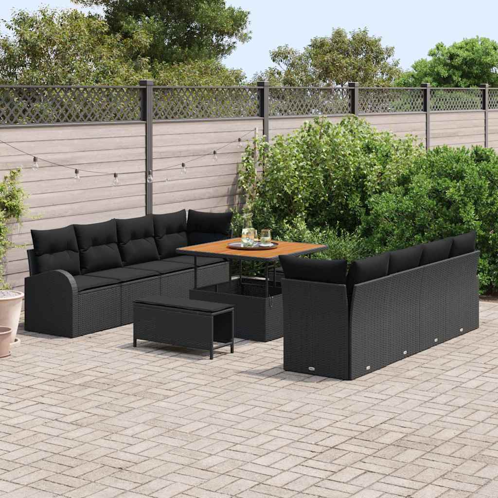 Set Divano da Giardino con cuscino con cuscino 11 pcs Nero | homemem39