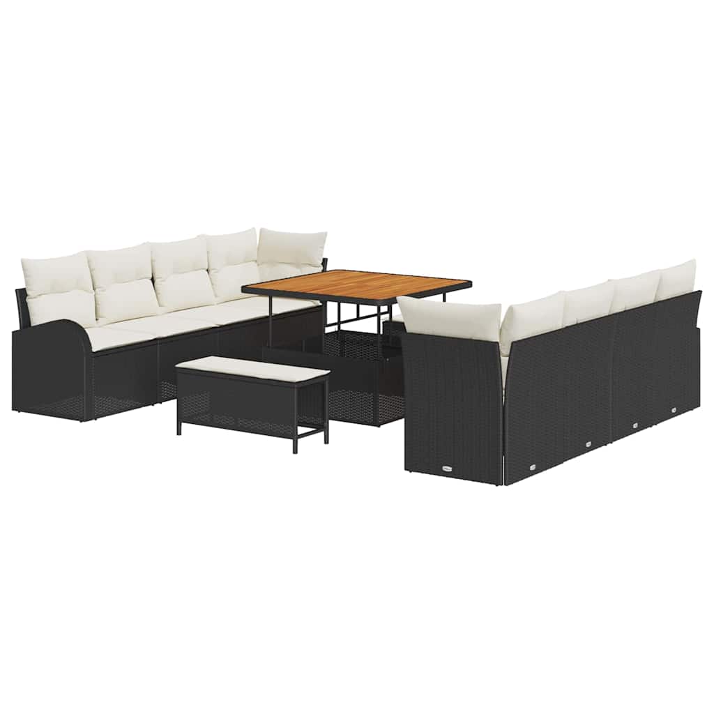 Set Divano da Giardino con cuscino 11 pcs Nero e Crema