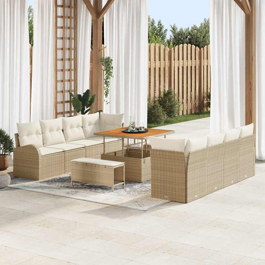 Set Divano da Giardino con cuscino 11 pcs Beige e Crema
