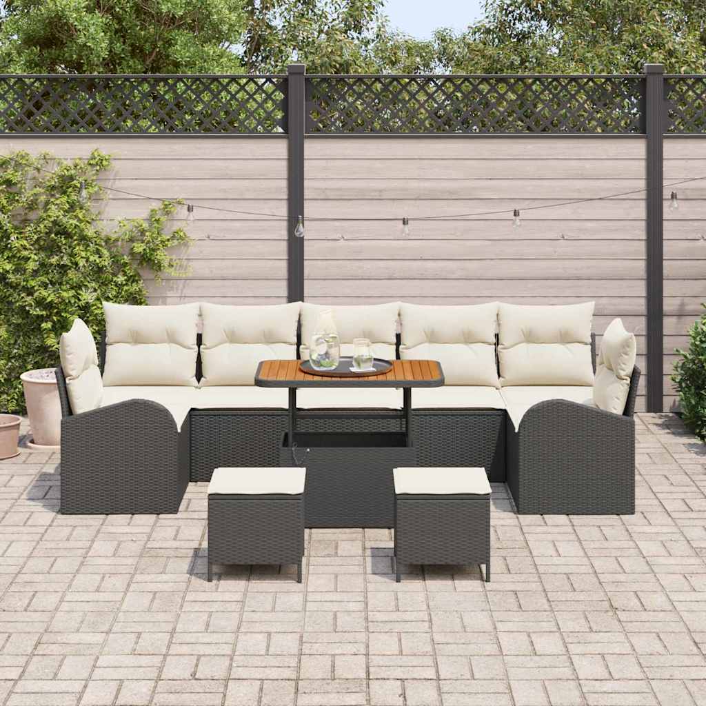Set Divano da Giardino con cuscino 10 pcs Nero e Crema | homemem39