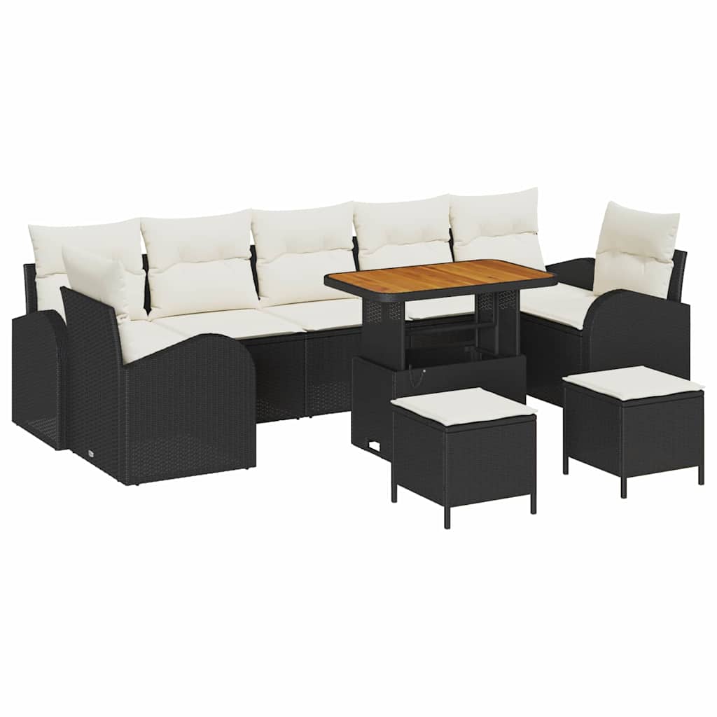 Set Divano da Giardino con cuscino 10 pcs Nero e Crema | homemem39