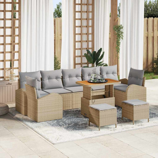 Set Divano da Giardino con cuscino 10 pcs Beige e Grigio Chiaro