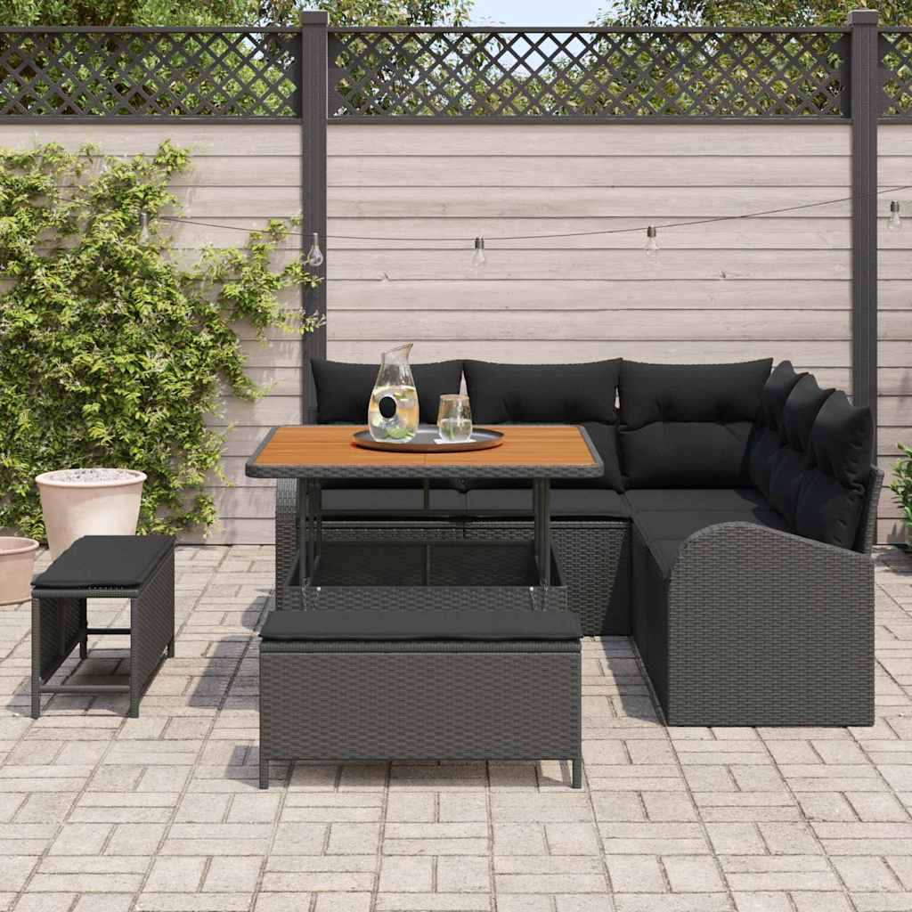 Set Divano da Giardino con cuscino con archiviazione 8 pcs Nero
