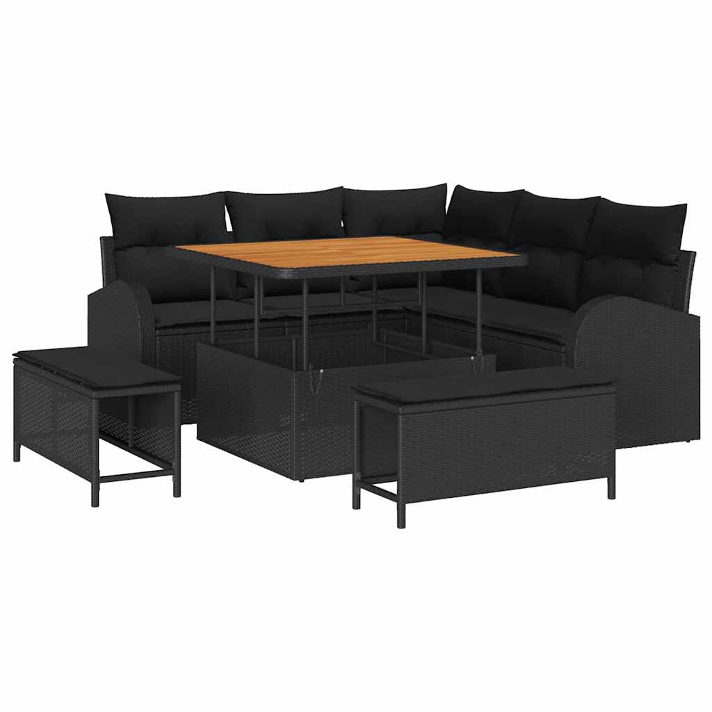 Set Divano da Giardino con cuscino con archiviazione 8 pcs Nero