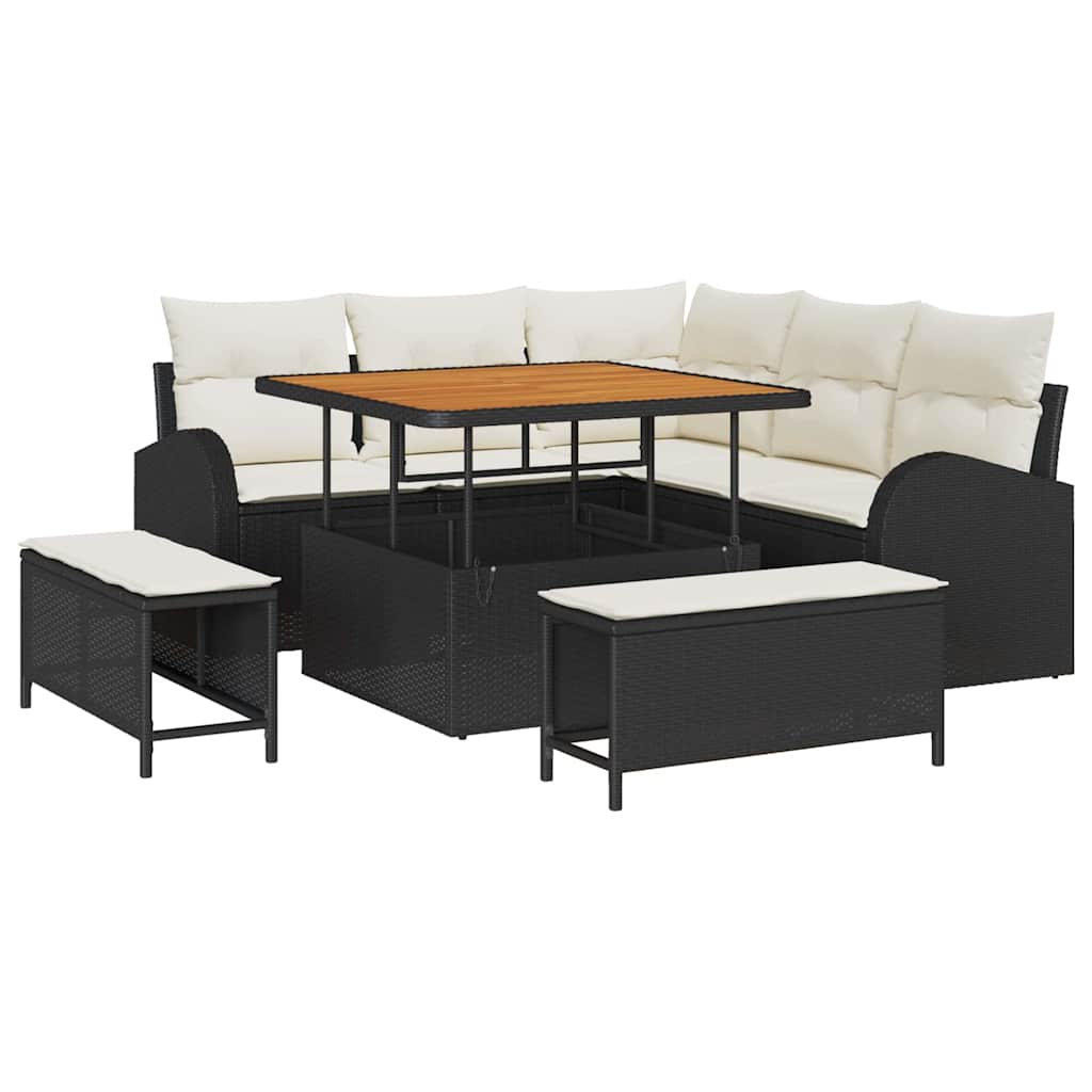 Set Divano da Giardino con cuscino 8 pcs Nero e Crema
