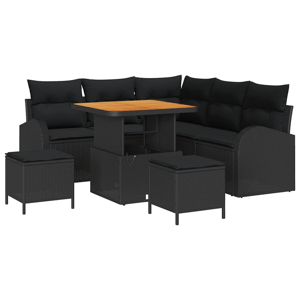 Set Divano da Giardino con cuscino con archiviazione 8 pcs Nero